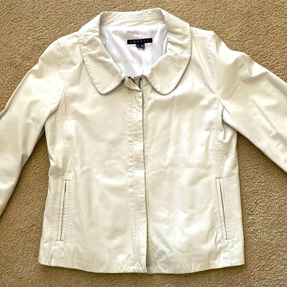 Theory Genuine Leather Off-white Jacket Size 4